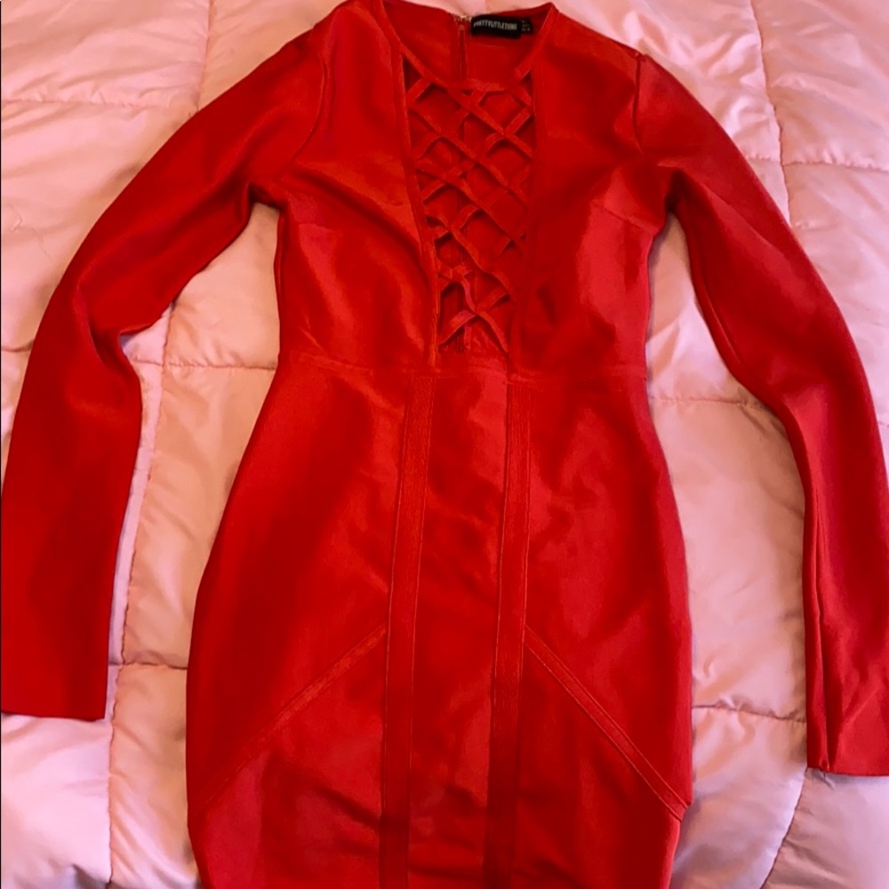 Livia Red Lattice Bandage Bodycon Dress